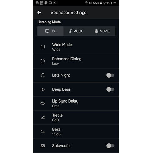 Screenshot of Bluesound TV settings